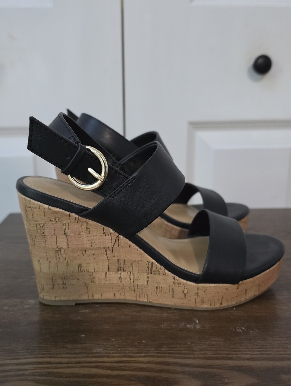 Women's LC Lauren Conrad Cork Platform Wedge Sandals - Black - Size 6/6.5